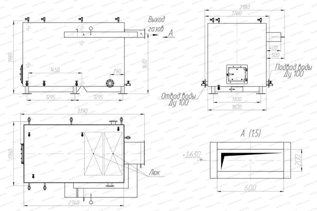 Котел 0.8 МВт без дымососа чертеж
